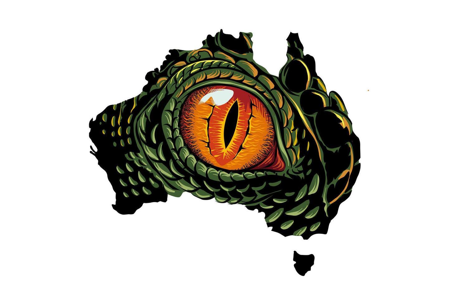 silhouette illustration of the Australian continent with predatory eyes vector