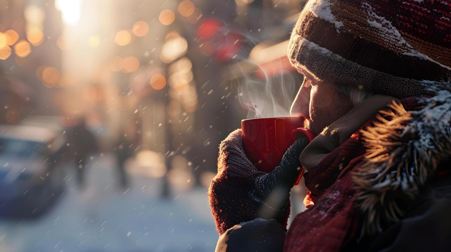 person wearing warm clothes enjoying the winter outdoors photo