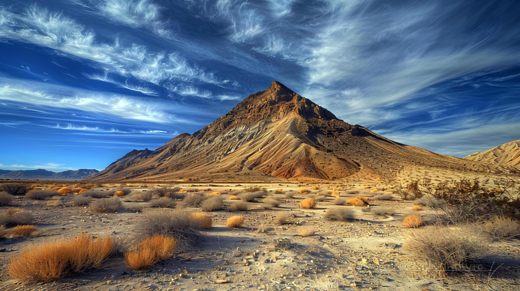 desert mountain landscape under a dramatic blue sky photo