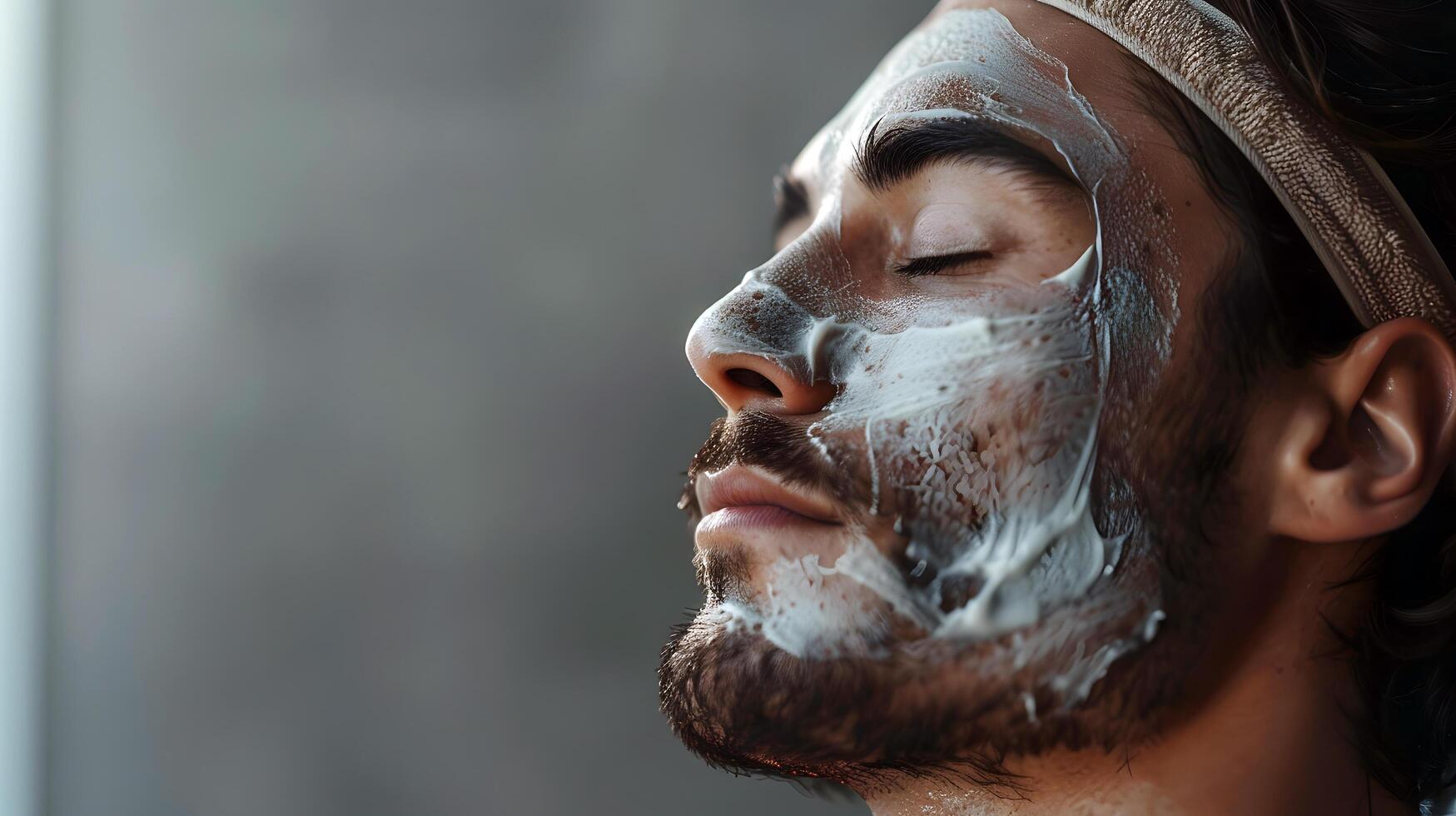 Man relaxing with facial mask applied at spa photo
