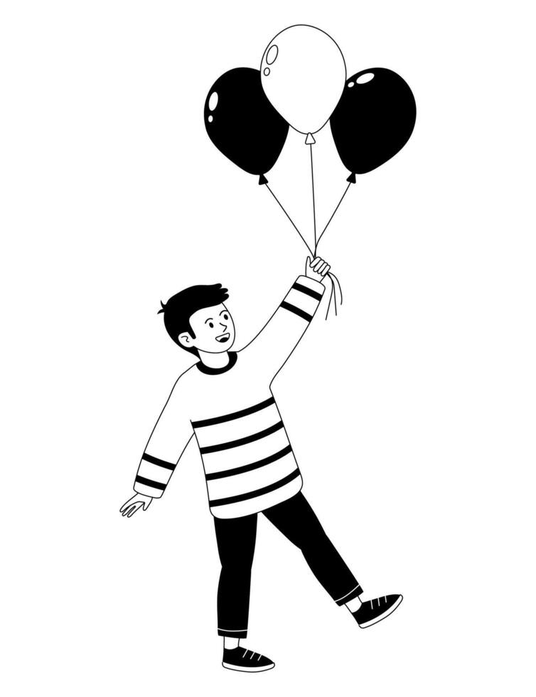 Child joyfully holding black and white balloons in a playful setting vector