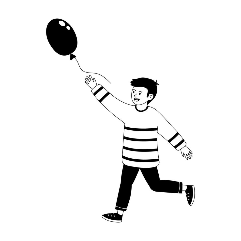 Child joyfully running with a black balloon in a playful atmosphere vector