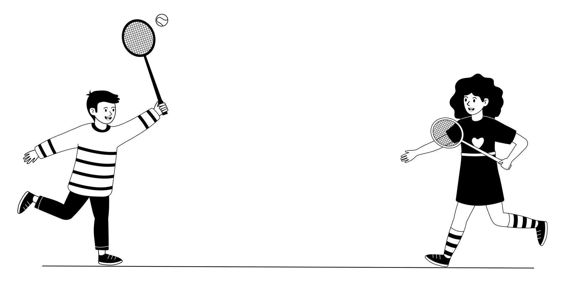 Children playing tennis and having fun on a sunny day in a park vector