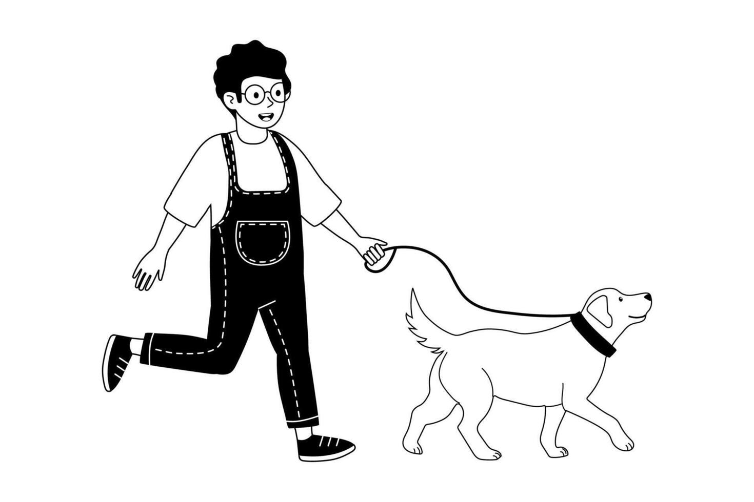 Child enjoys a joyful walk with a golden retriever in a park on a sunny day vector