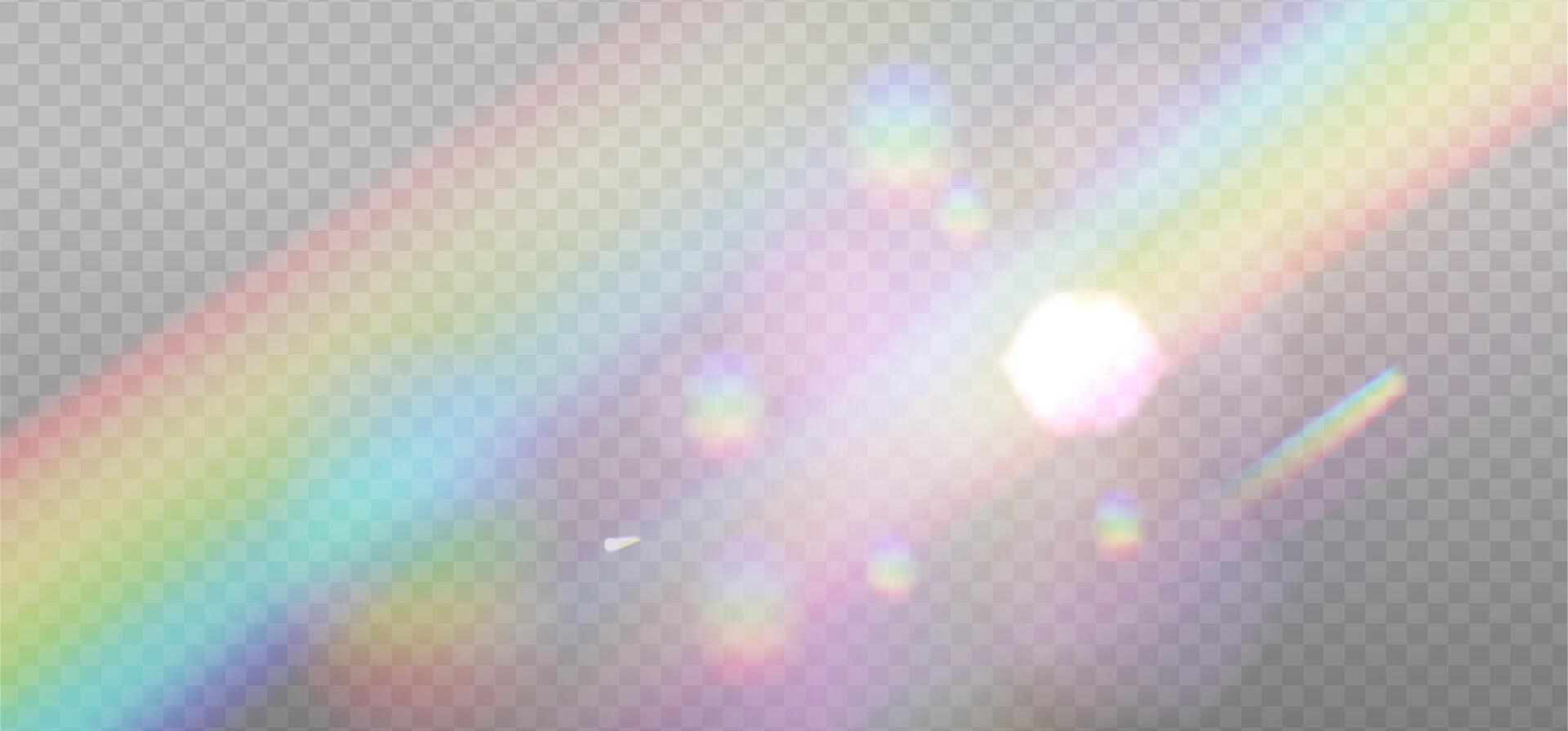 Rainbow light prism effect layer, transparent overlay background. Hologram reflection, crystal flare imposition. realistic illustration with mesh gradients. vector