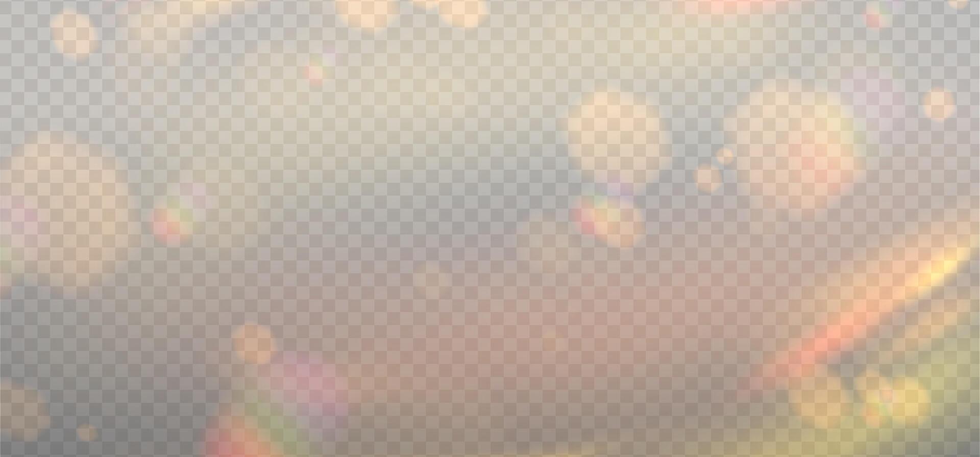 Golden blurred bokeh overlay template for holiday glowing. Happy holidays warm day shimmer backdrop. illustration on light background. vector