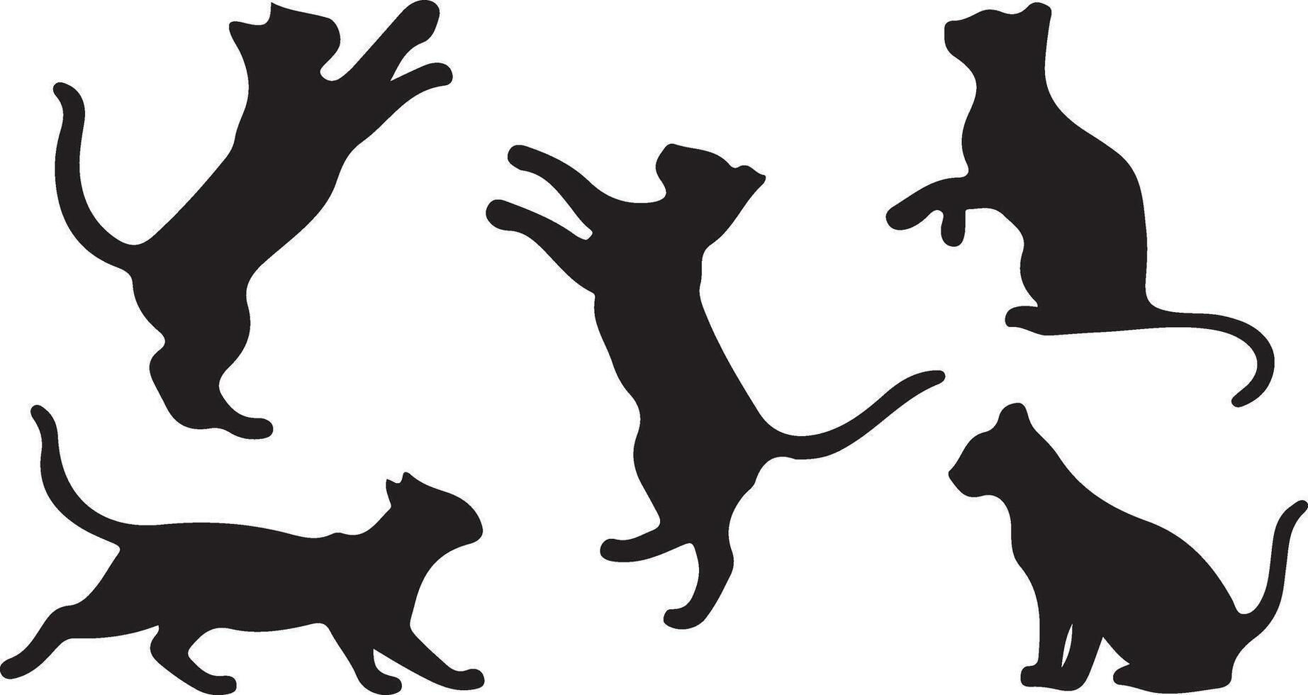 Set of black cats. Collection of silhouette of funny cats in different poses vector