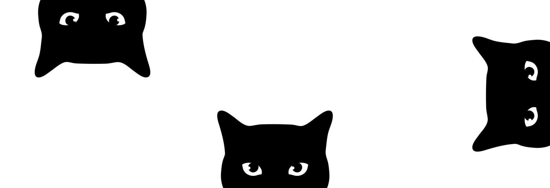 Peeking black cats set isolated on white background. Curious cats looking out. Cute black cat face vector