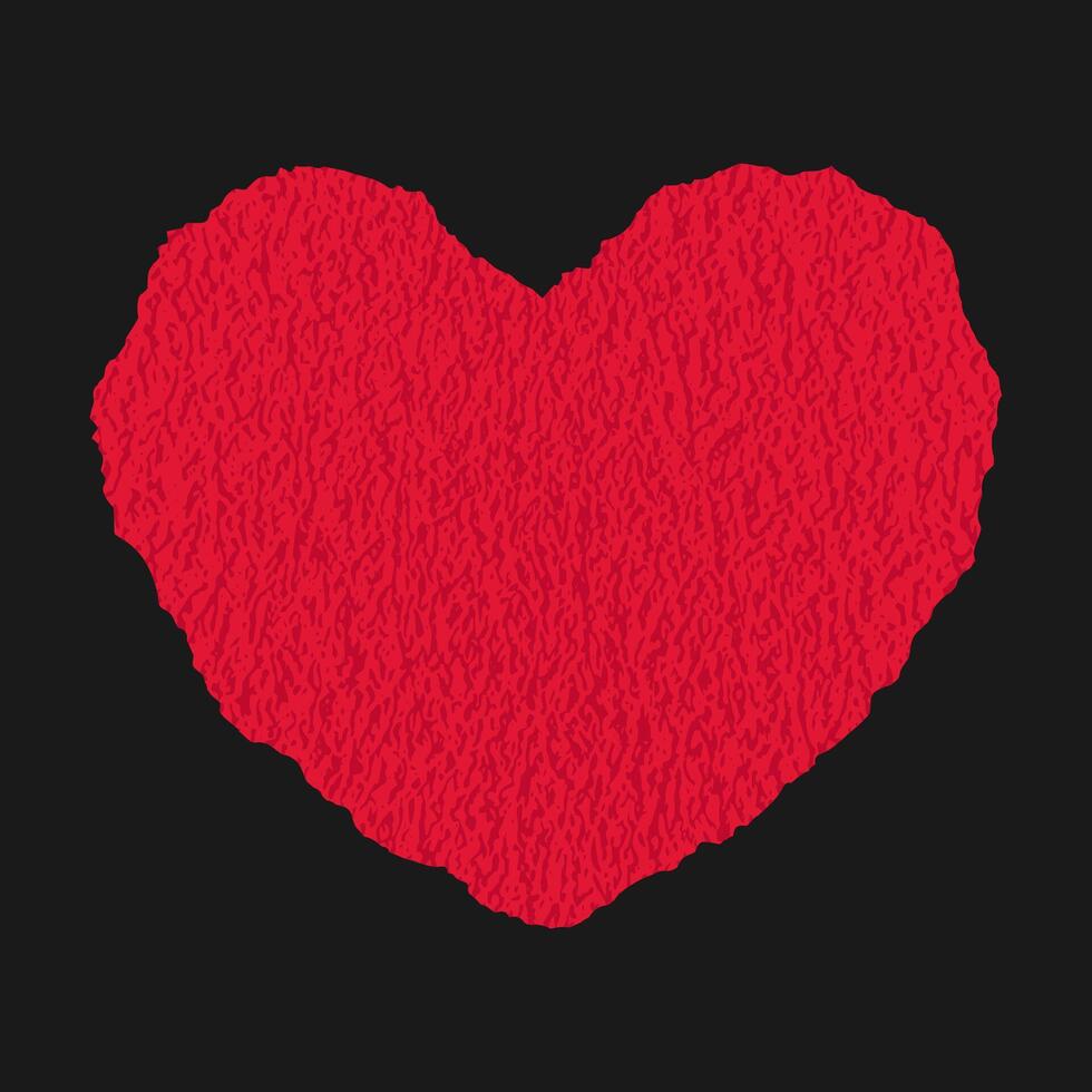 Red heart with torn edge and grunge texture. Textured red heart on black background vector