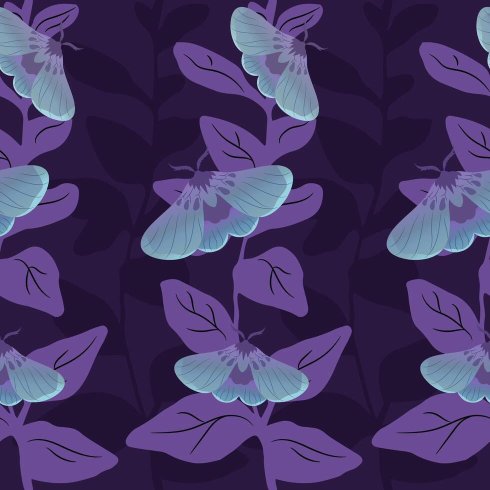 Seamless pattern with purple moths. Butterfly pattern vector