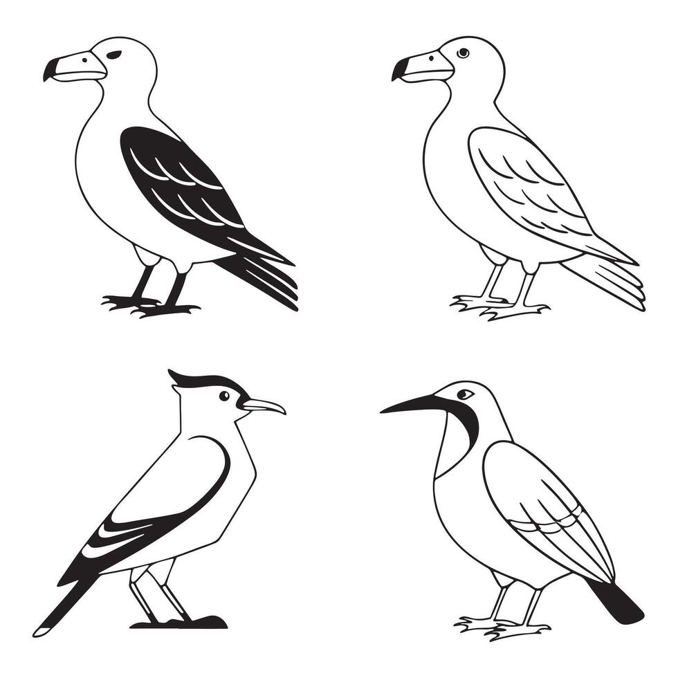 illustration of Birds Outline Silhouette Black Set vector