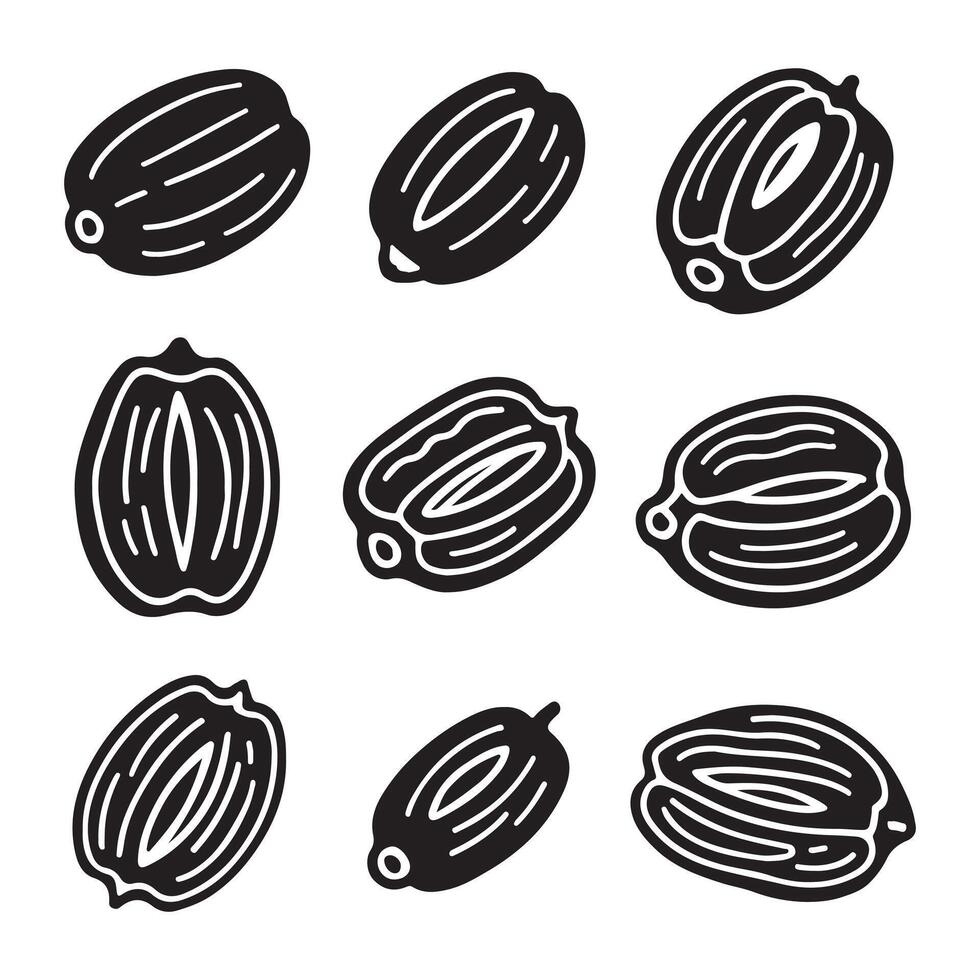 Dates Fruit Silhouette Styles Set icons vector