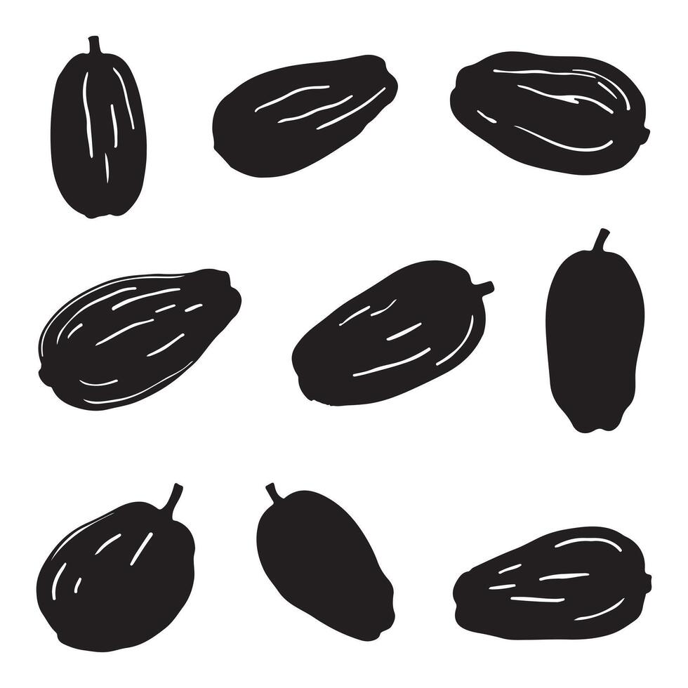 Dates Fruit Silhouette Styles Set icon vector