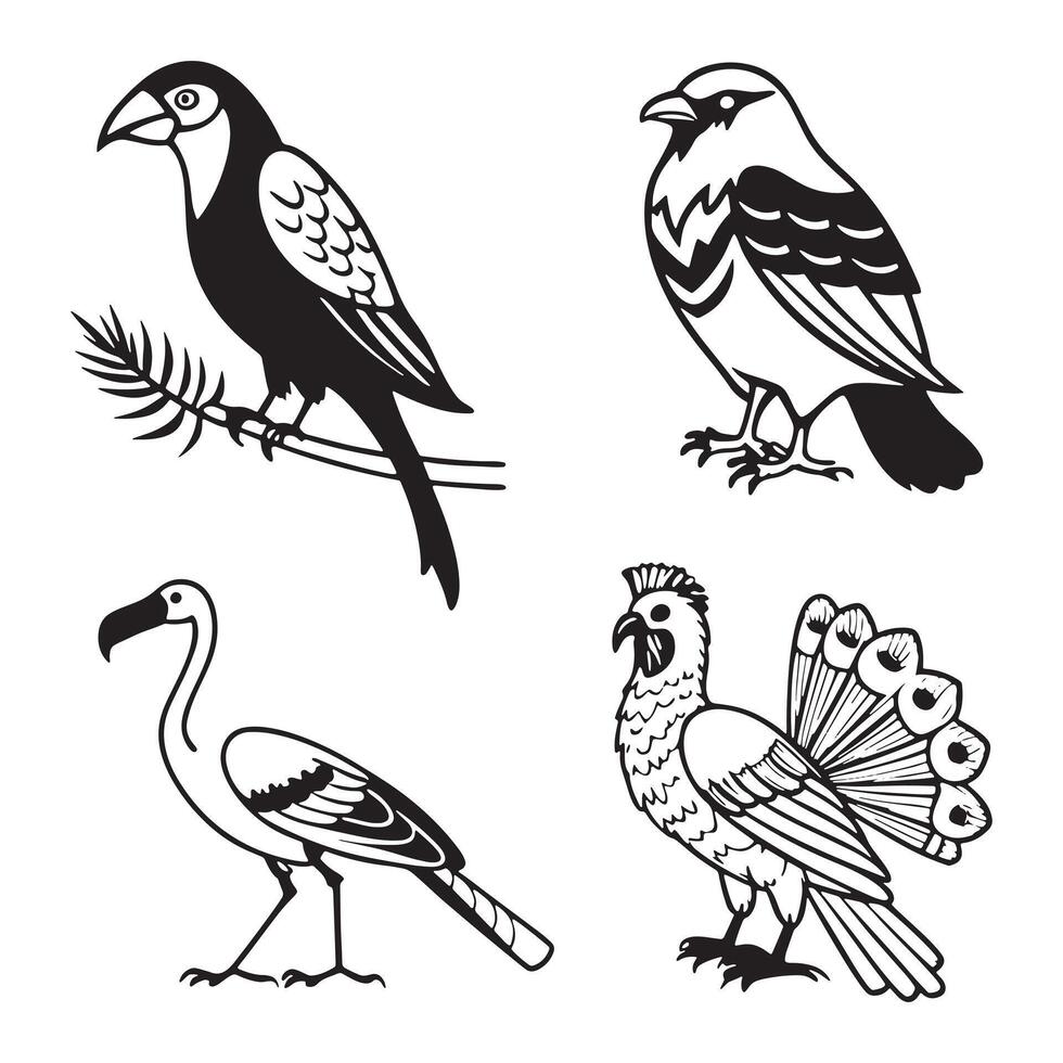 illustrations of Birds Outline Silhouettes Set vector