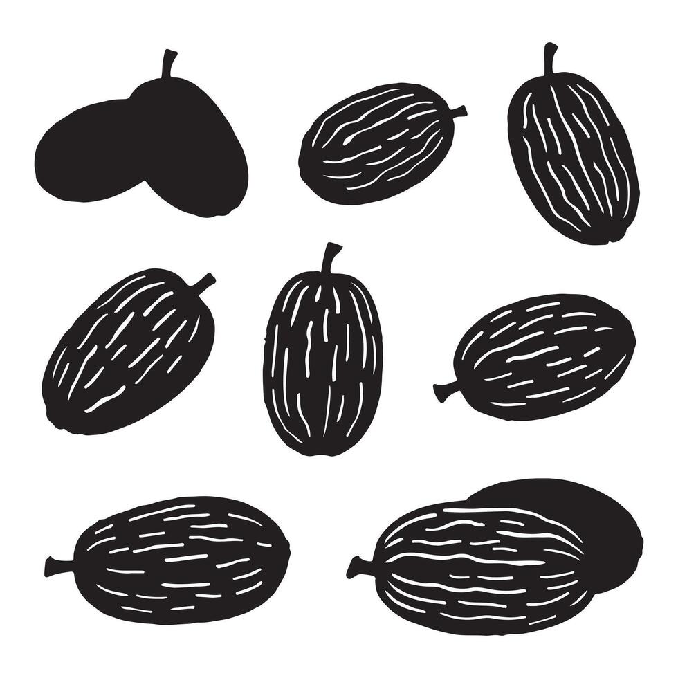 Dates Fruit Silhouettes Style Set icon vector