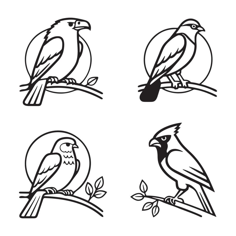 illustration of Birds Outline Silhouette Set vector