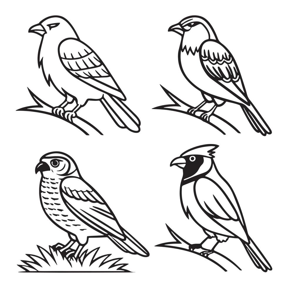 illustration of Bird Outline Silhouettes Black Set vector