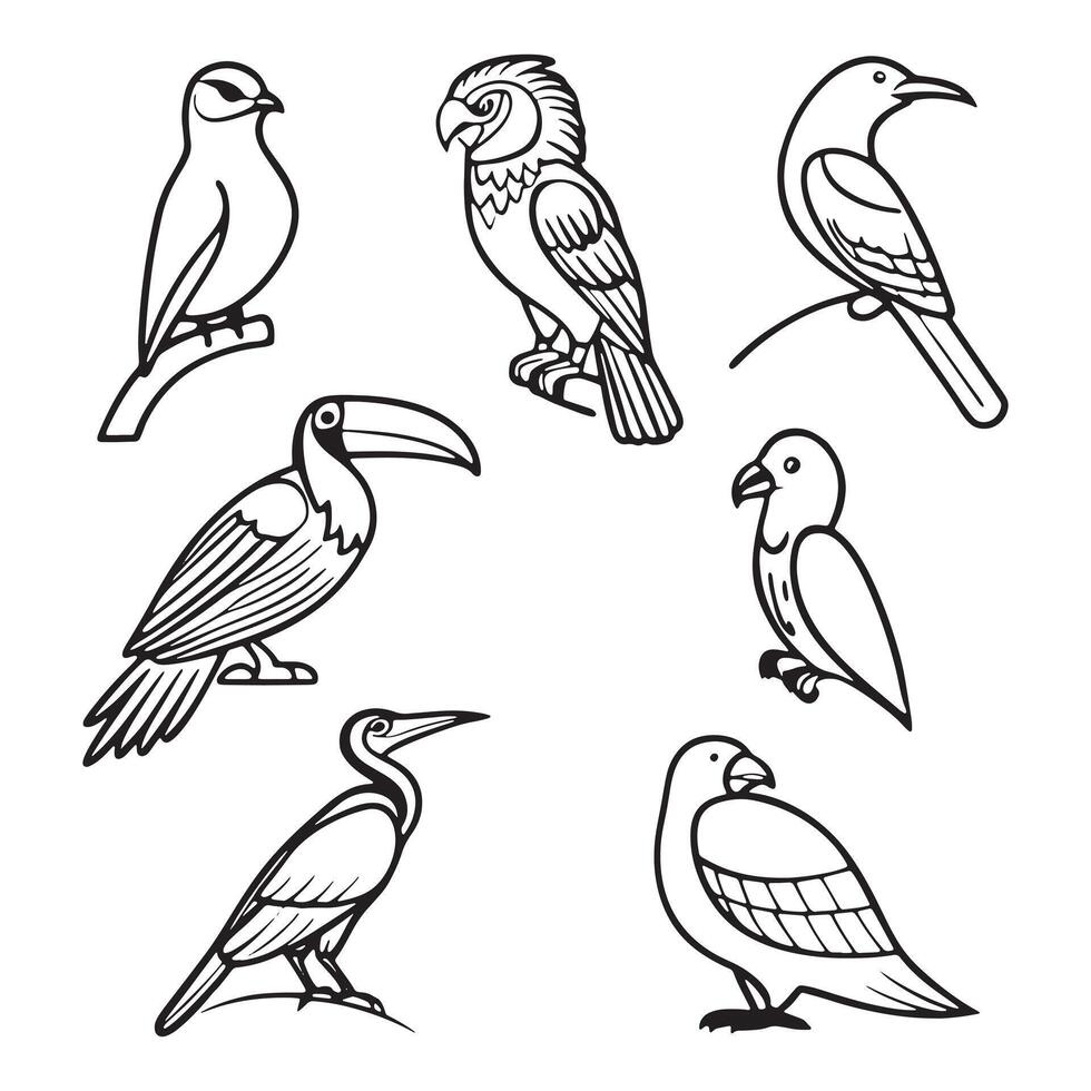 illustration of Bird Outline Silhouettes Set vector