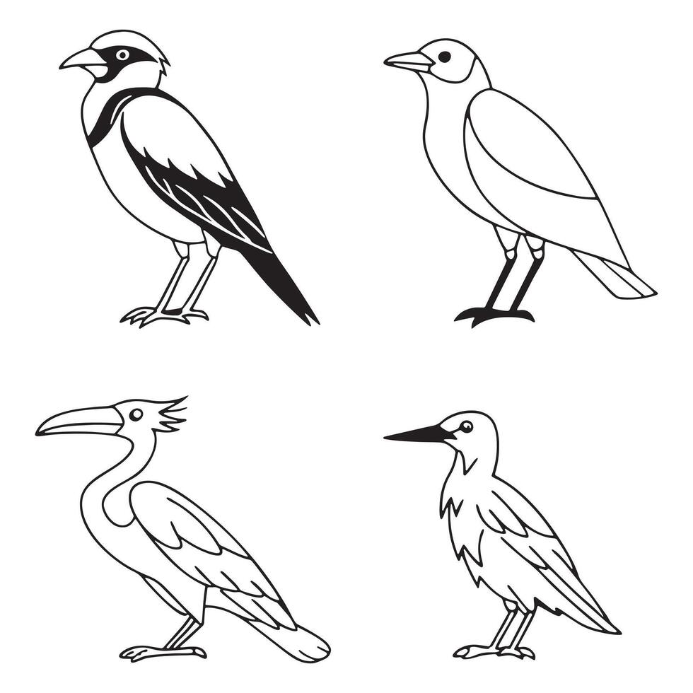 illustration of Birds Outline Silhouettes Set vector