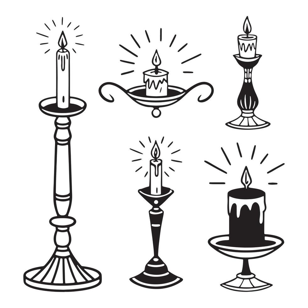 illustration Unique Candle Design Silhouette Styles Flame Shape Elements vector