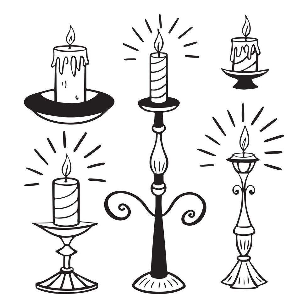 illustration Unique Candle Designs Silhouette Style Flame Shape Elements vector