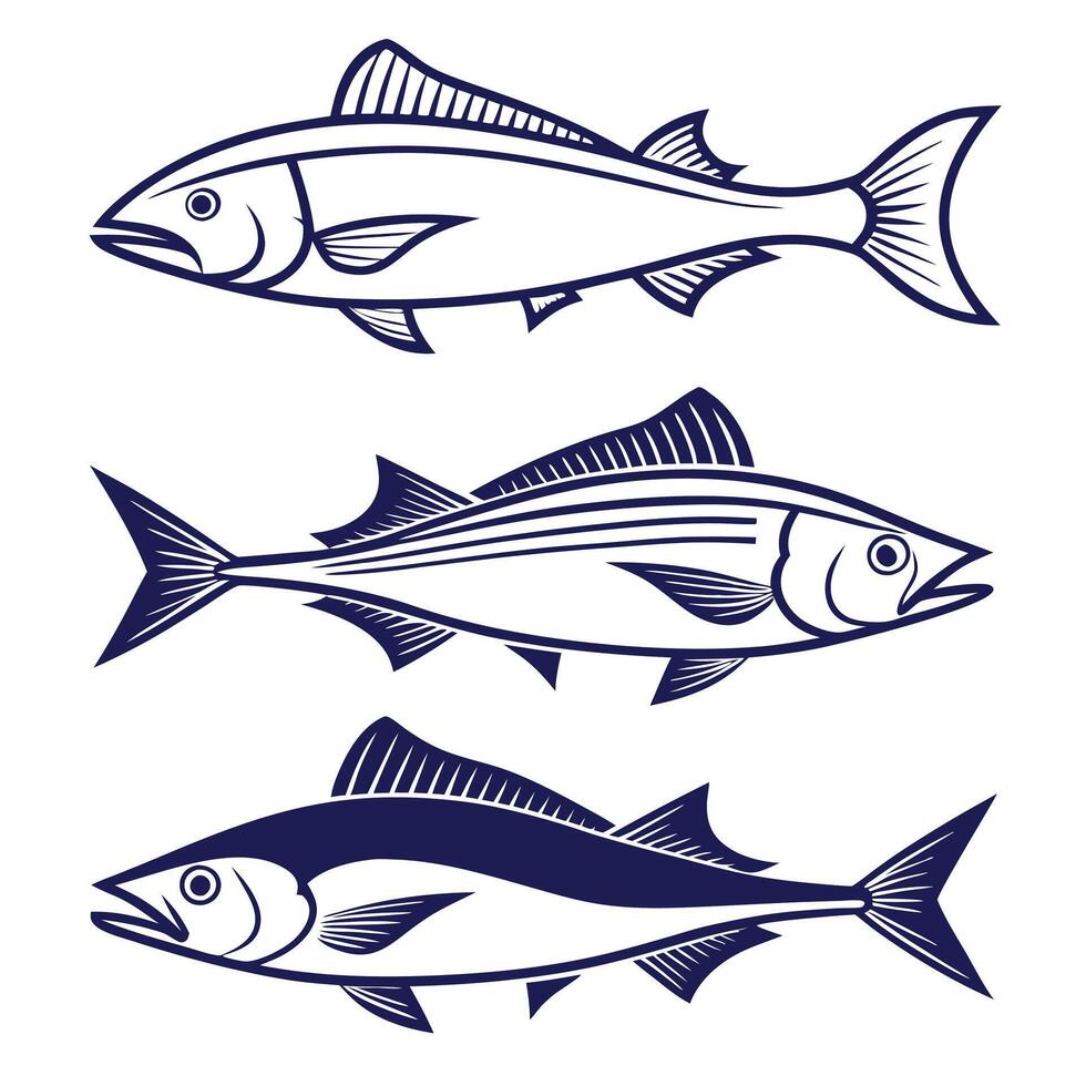 Black Silhouettes of Swordfish, Grouper, Snapper, and Haddock vector