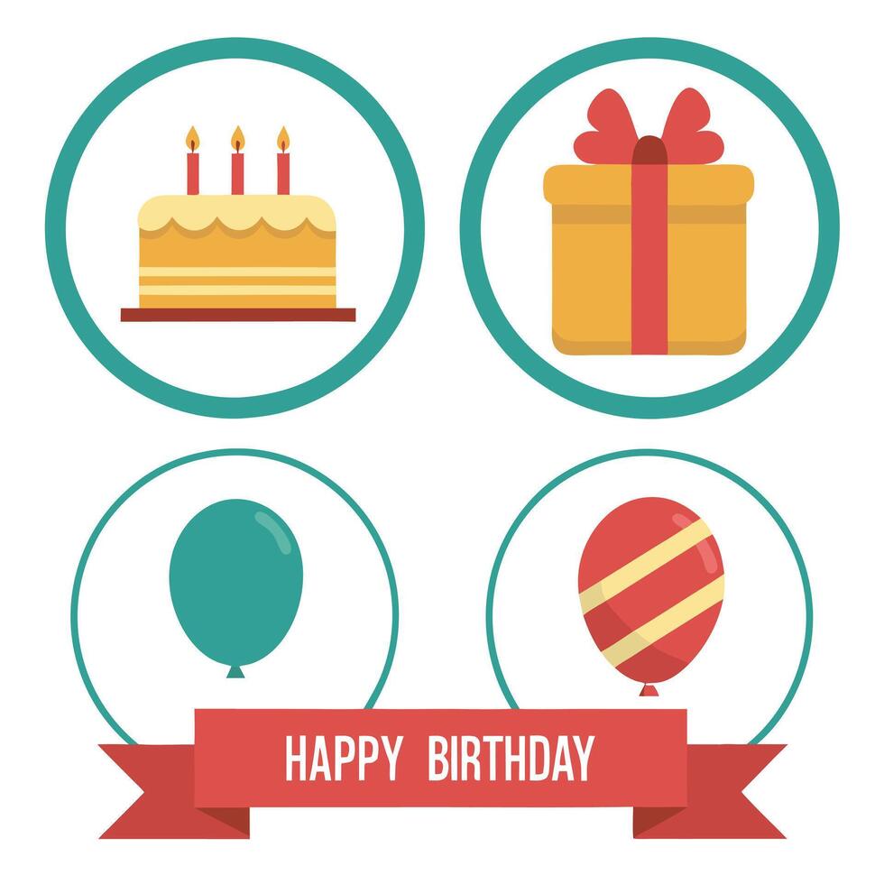 Birthday Party Icons Colorful Celebration Symbol Pack vector