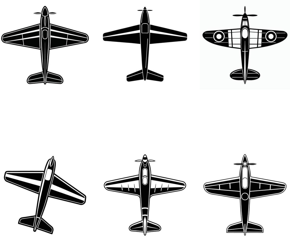 Jet and Propeller Plane Silhouettes Aircraft Top View Set vector