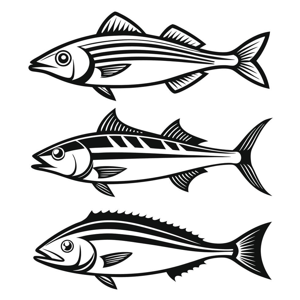 Minimalist Fish Silhouettes Swordfish, Grouper, Snapper, and Haddock vector