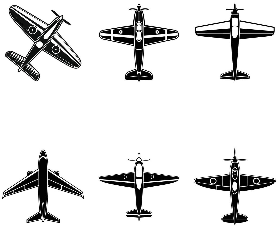 Airplanes Top View Silhouette Set Aviation Icon Collection vector