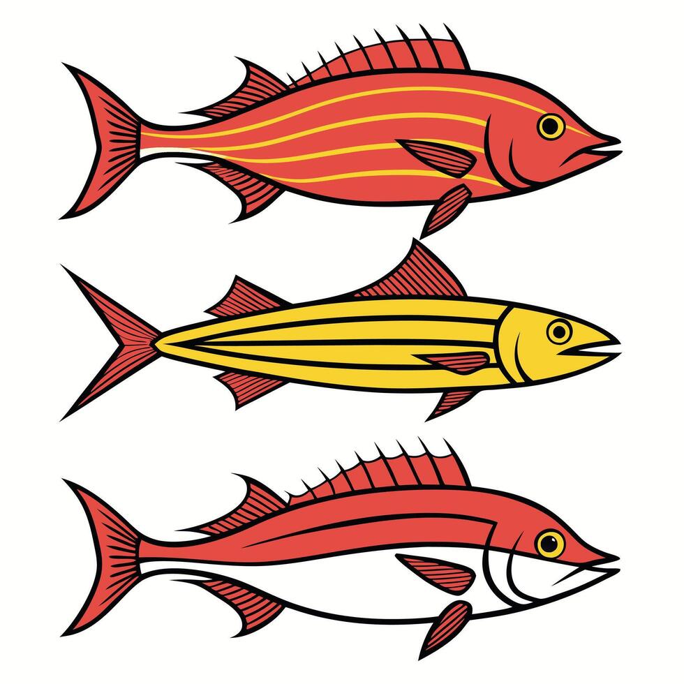 High Quality Set of Swordfish, Grouper, Snapper, and Haddock Silhouettes vector