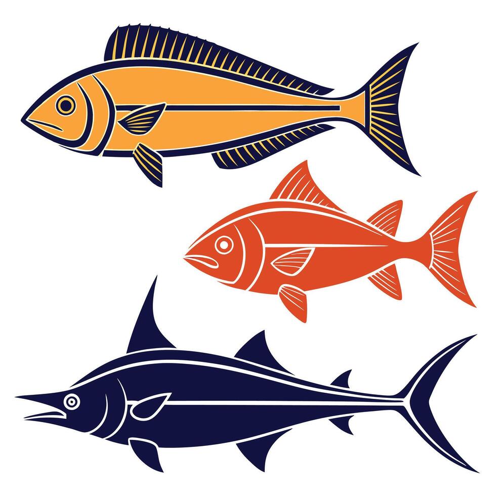 Seafood Industry Silhouettes Swordfish, Grouper, Snapper, and Haddock Icons vector