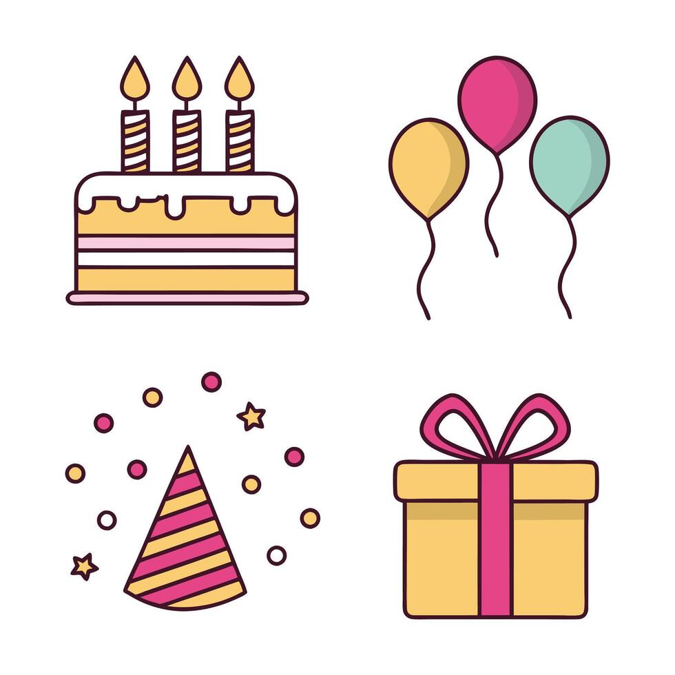 Happy Birthday Icon Collection Festive Party Elements and Decorations vector