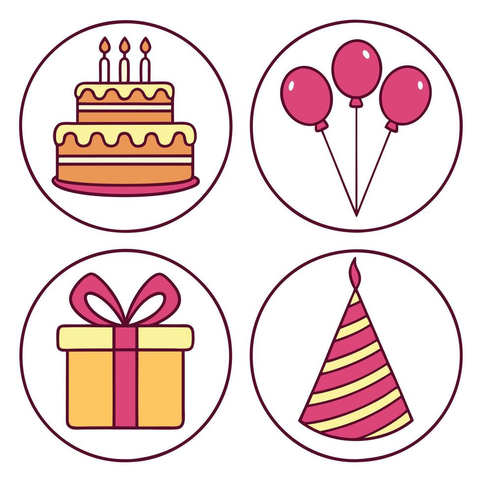 Birthday Elements Icon Set Party Decorations and Fun Symbols vector