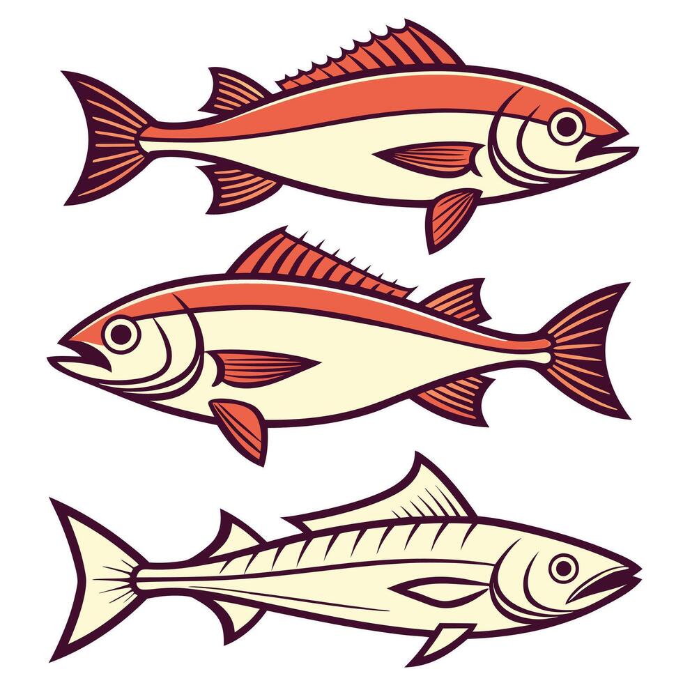 Silhouette Set of Swordfish, Grouper, Snapper, and Haddock vector