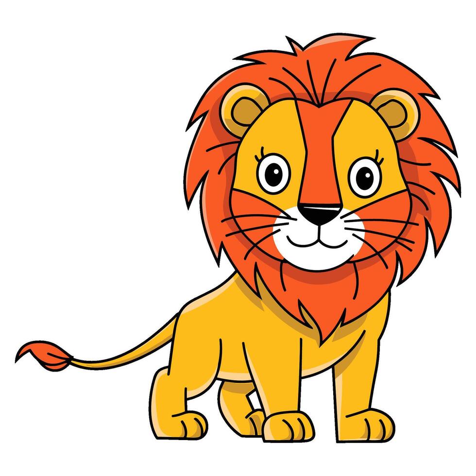 Cute baby lion with orange mane designed in doodle style, perfect for children illustrations vector