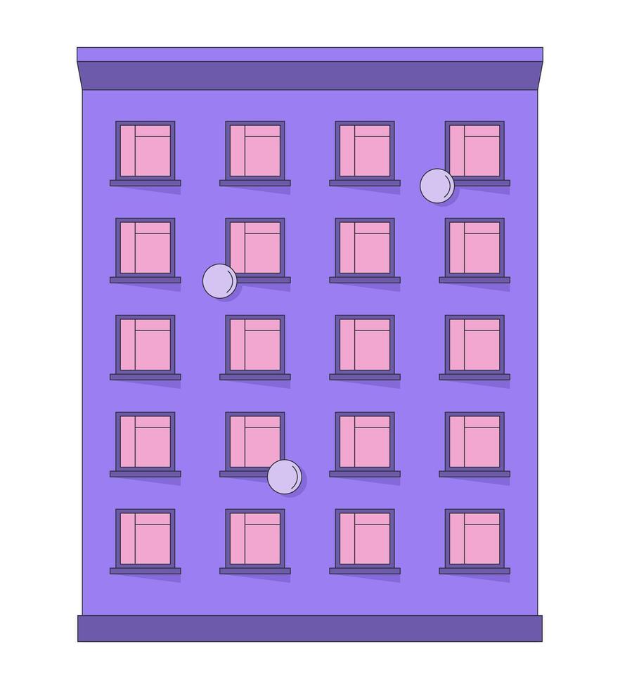 Cozy multi-story residential building 2D cartoon object. Rental property. Apartment complex home. Realestate multistory housing isolated element flat clip art on white. Spot illustration vector