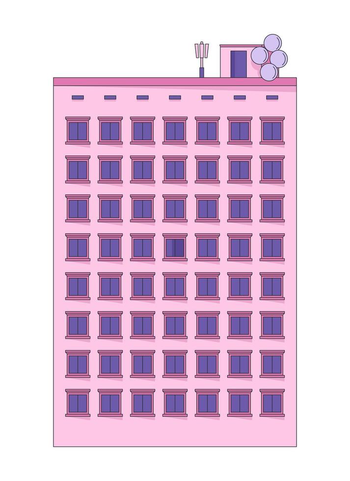 Mid-rise residential building property 2D cartoon object. Rooftop antennas and satellite dishes. Realestate multistory housing isolated element flat clip art on white. Spot illustration vector