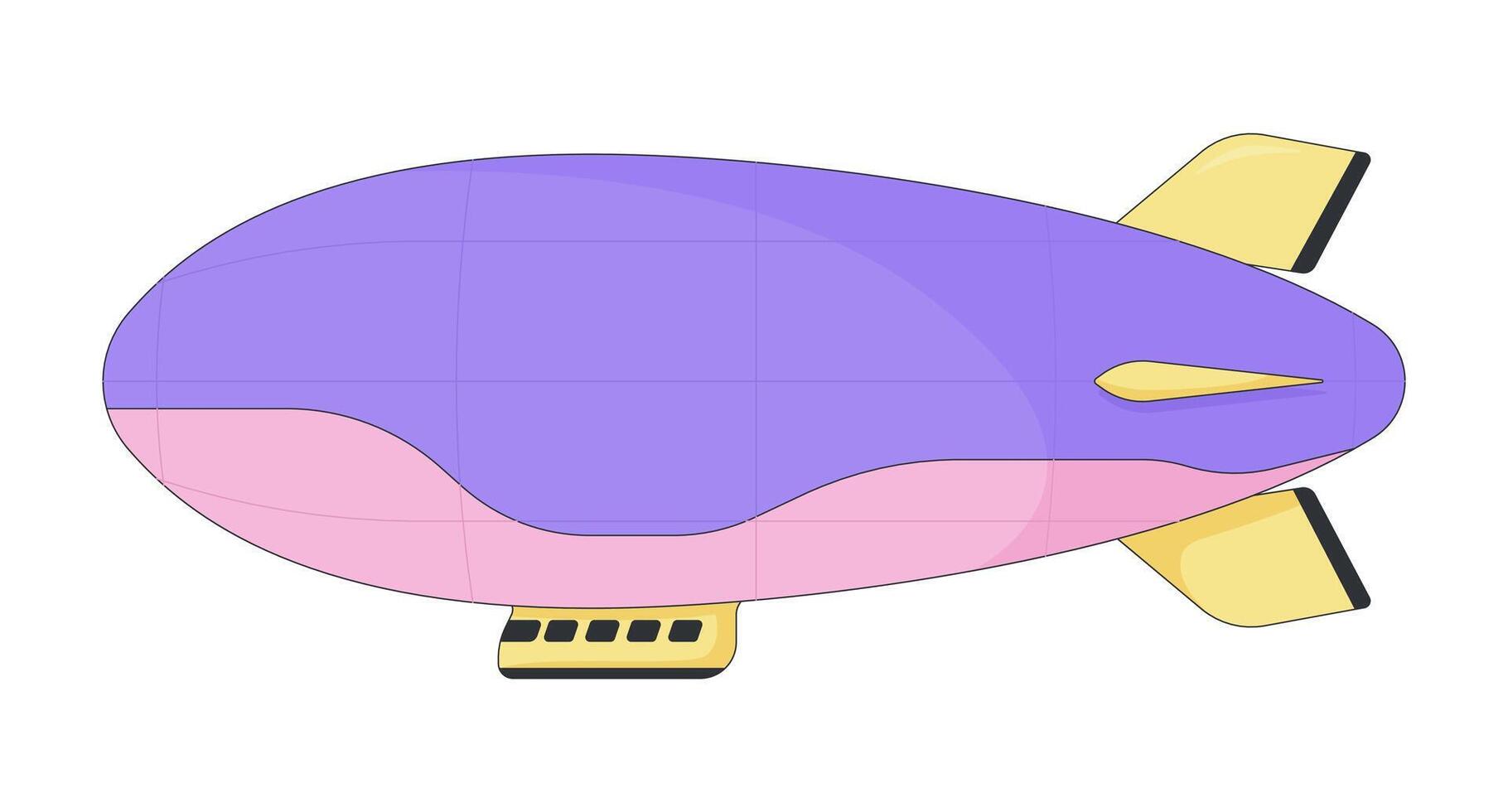 Vintage airship 2D cartoon object. Sky adventure. Air travel. Steampunk theme. Aviation flight dirigible retro. Floating blimp isolated element flat clip art on white. Spot illustration vector