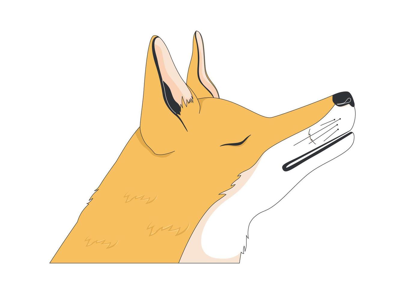 Peaceful fox with closed eyes 2D cartoon character. Calming and contemplative mood. Wild nature. Forest animal. Lofi wildlife flat animal isolated on white. Spot illustration colorful vector