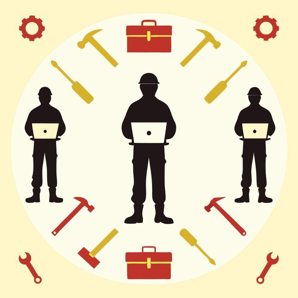 Silhouette Set of Construction Workers in Action vector