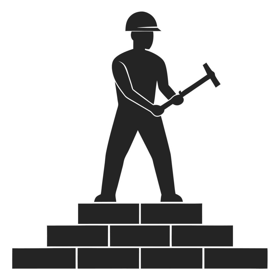 Industrial Worker Silhouette Hammering a Stone vector