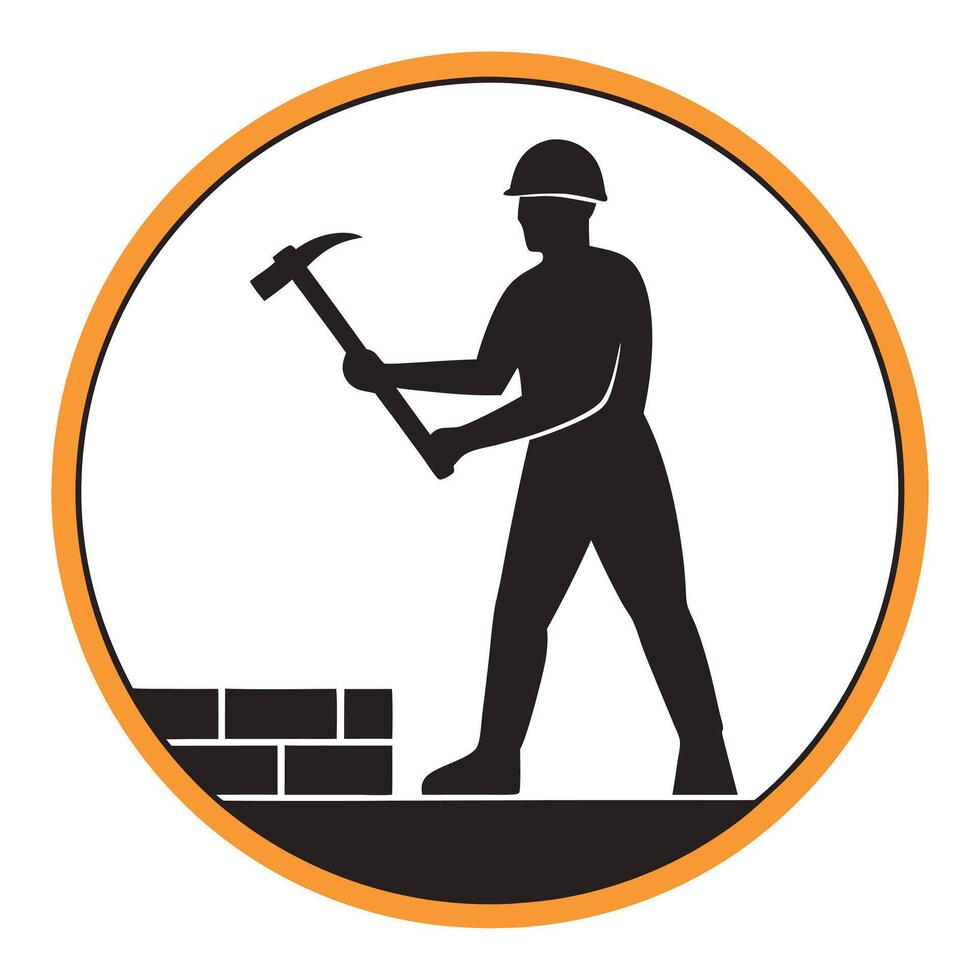 Silhouette of a Worker Striking a Rock with a Hammer vector