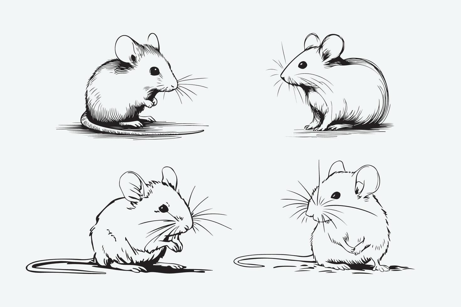 Cute hand-drawn mouse sketch illustration bundle vector