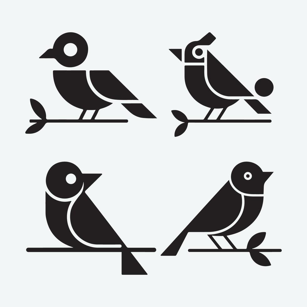 Minimalist bird illustrations and bird bundle design vector