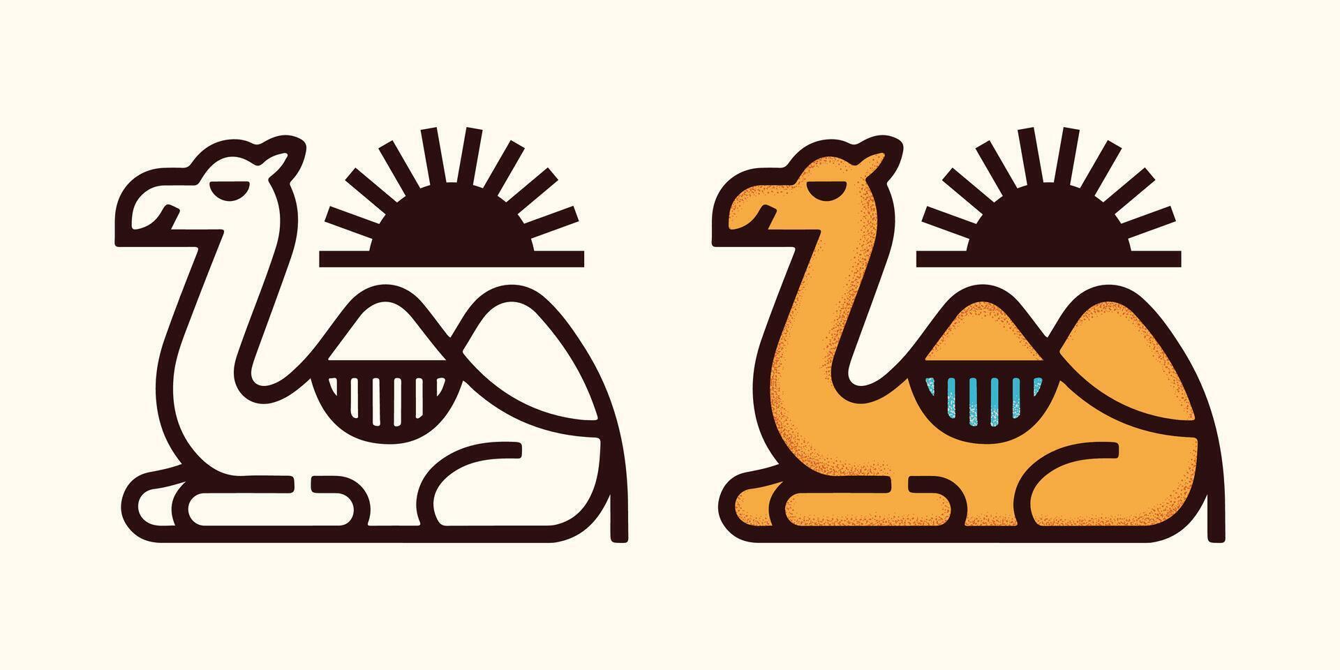 Camel illustration and outline camel logo vector