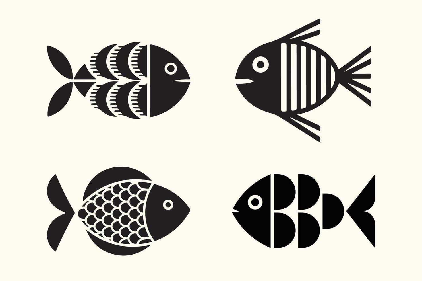 Fish icon set and silhouette fish logo design vector