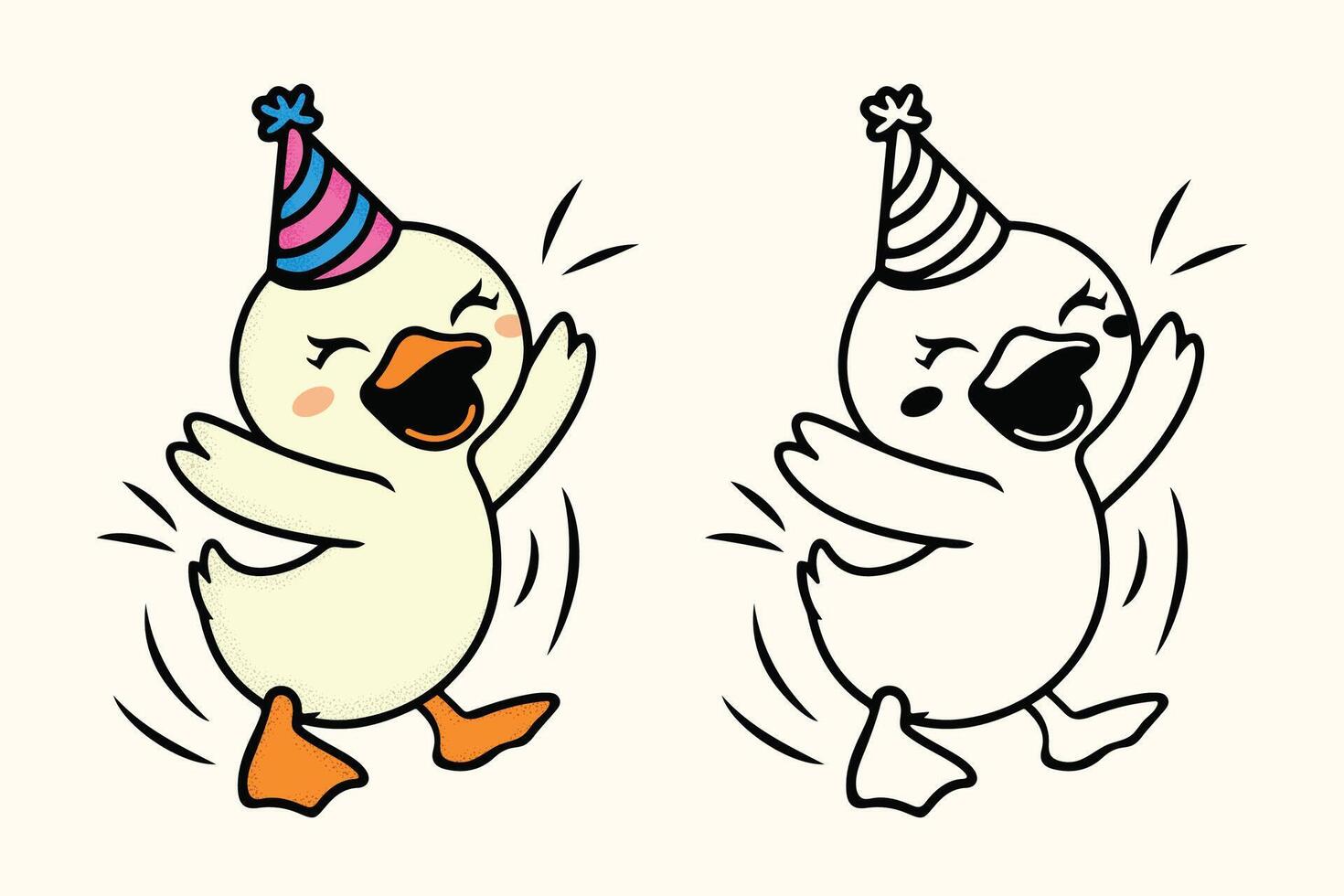 Cute duck cartoon illustration and outline mascot duck vector