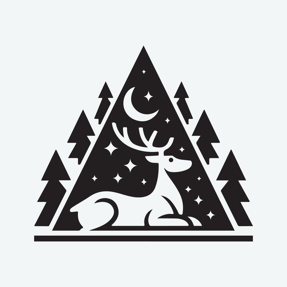 Silhouette deer in the forest illustration vector