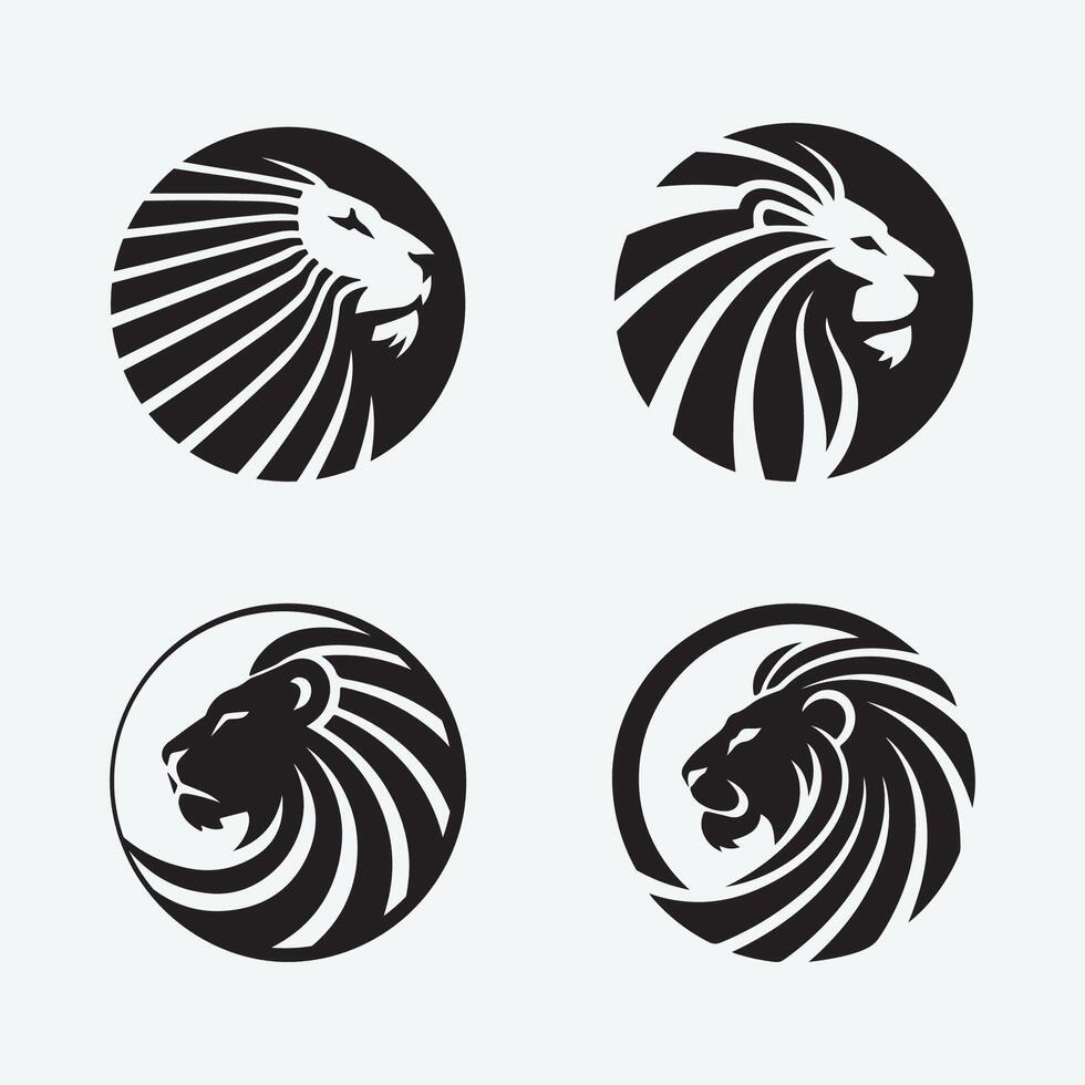 Lion head logo and silhouette lion head design bundle vector